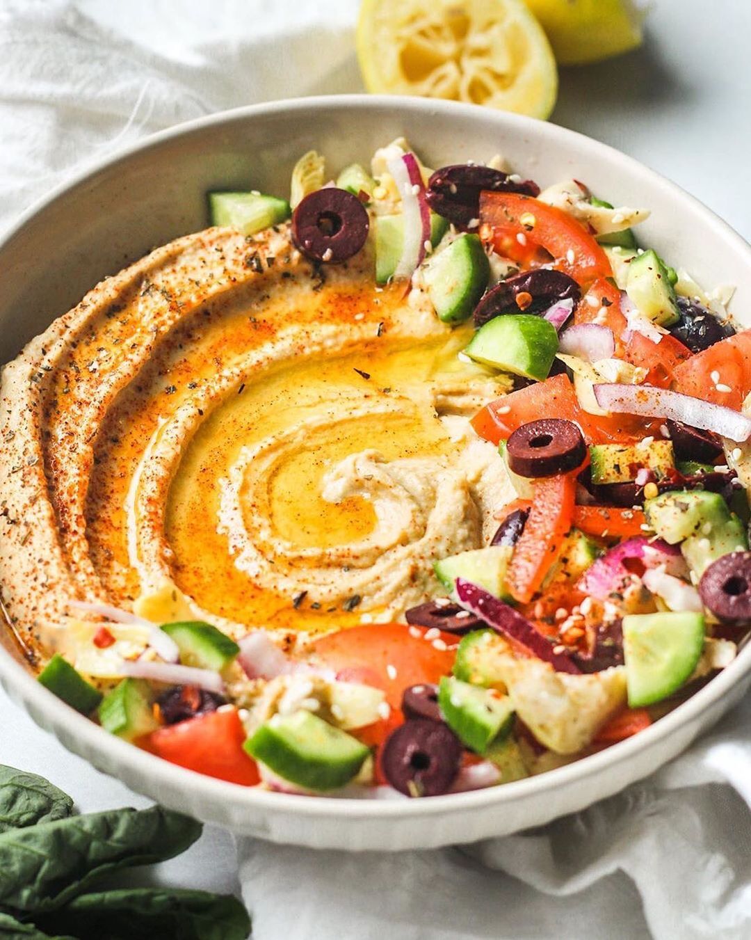 Greek Salad Topped Hummus