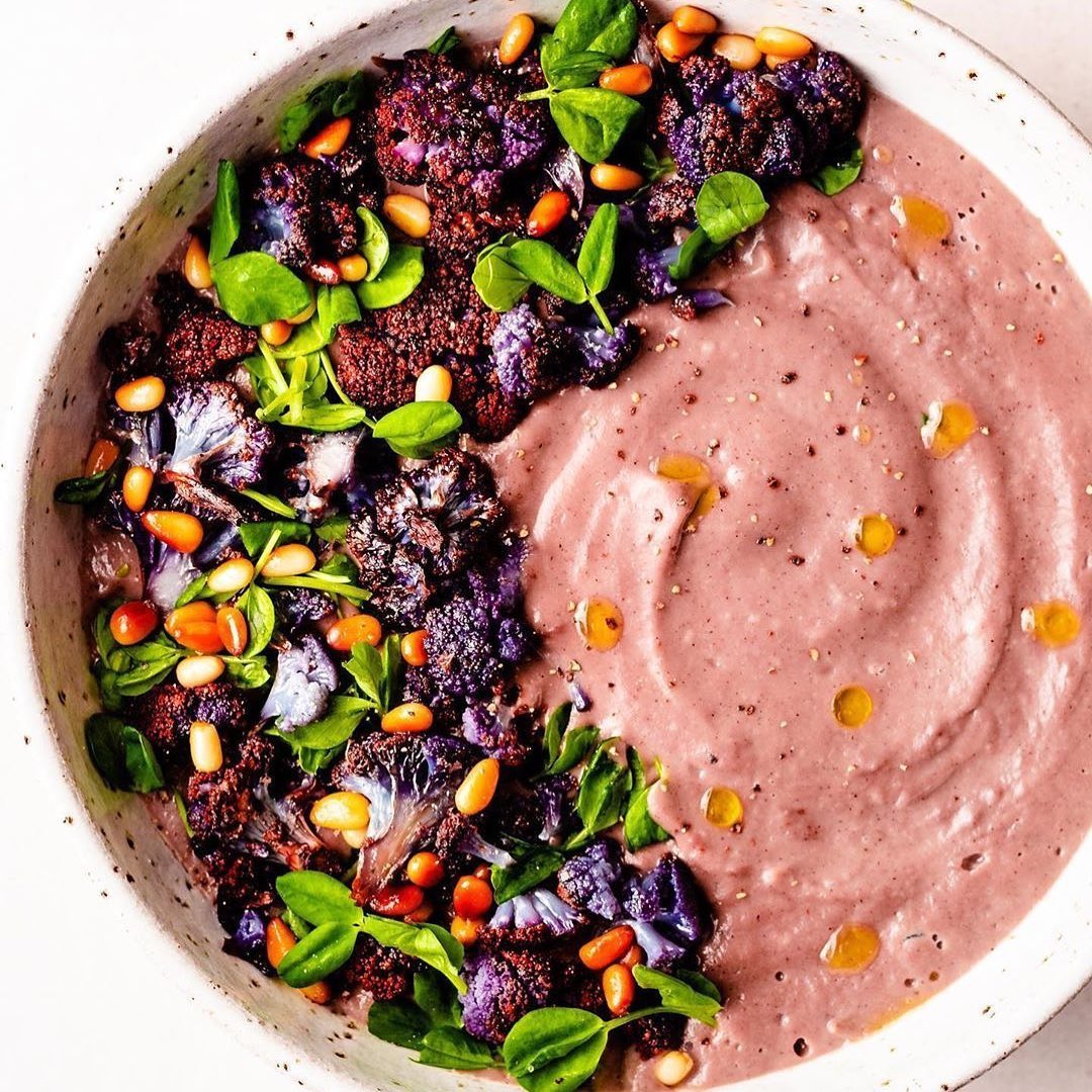 Creamy Purple Cauliflower Potato and Leek Soup