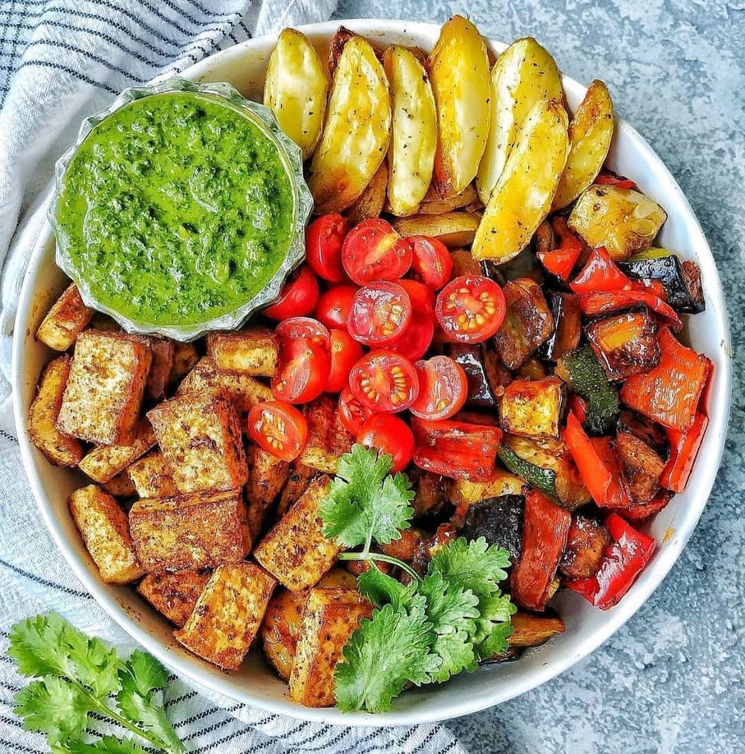 Crispy Baked Tofu with Hoisin Veggies and Oregano Fries
