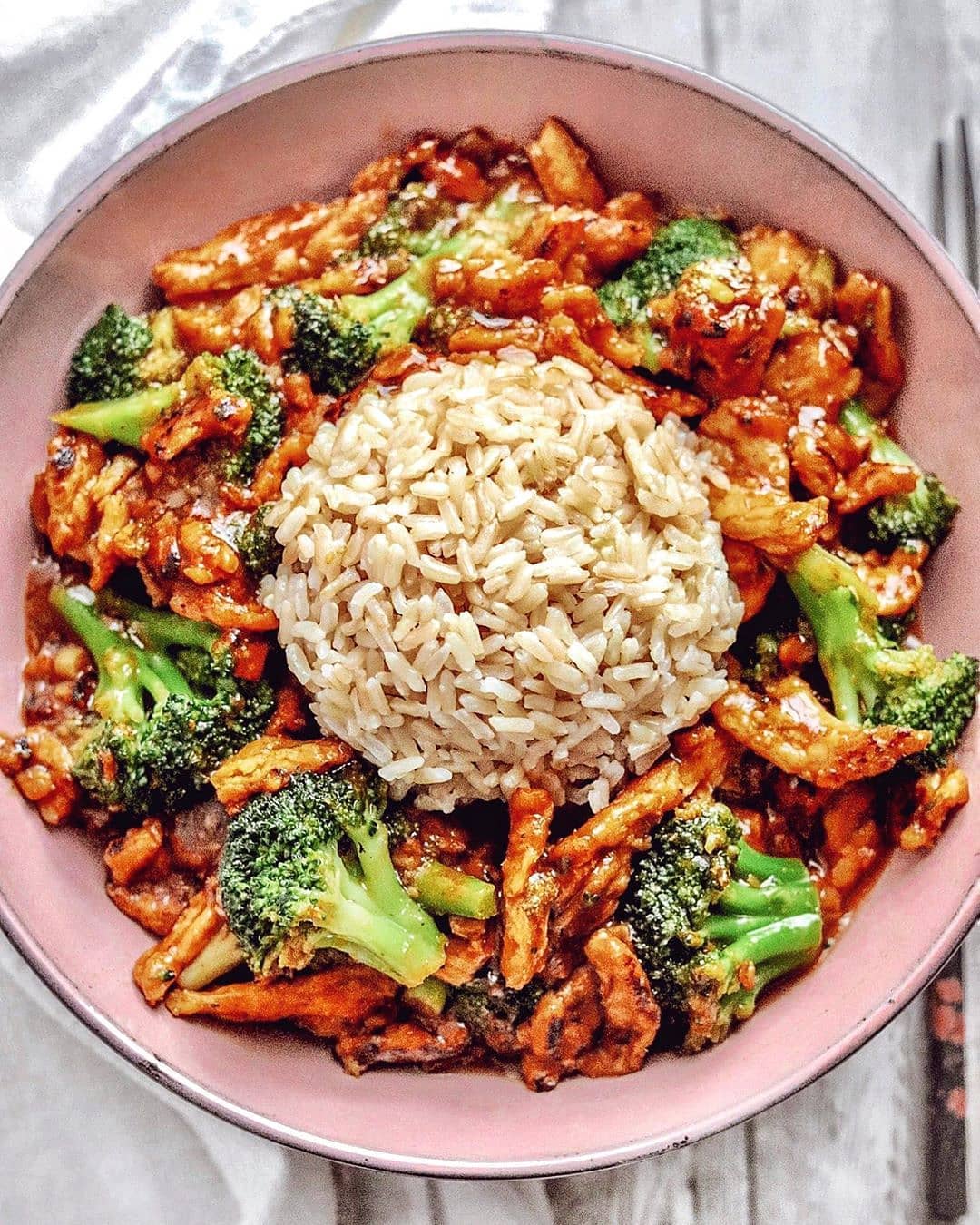 Saucy Soy Curls with Broccoli and Brown Ric