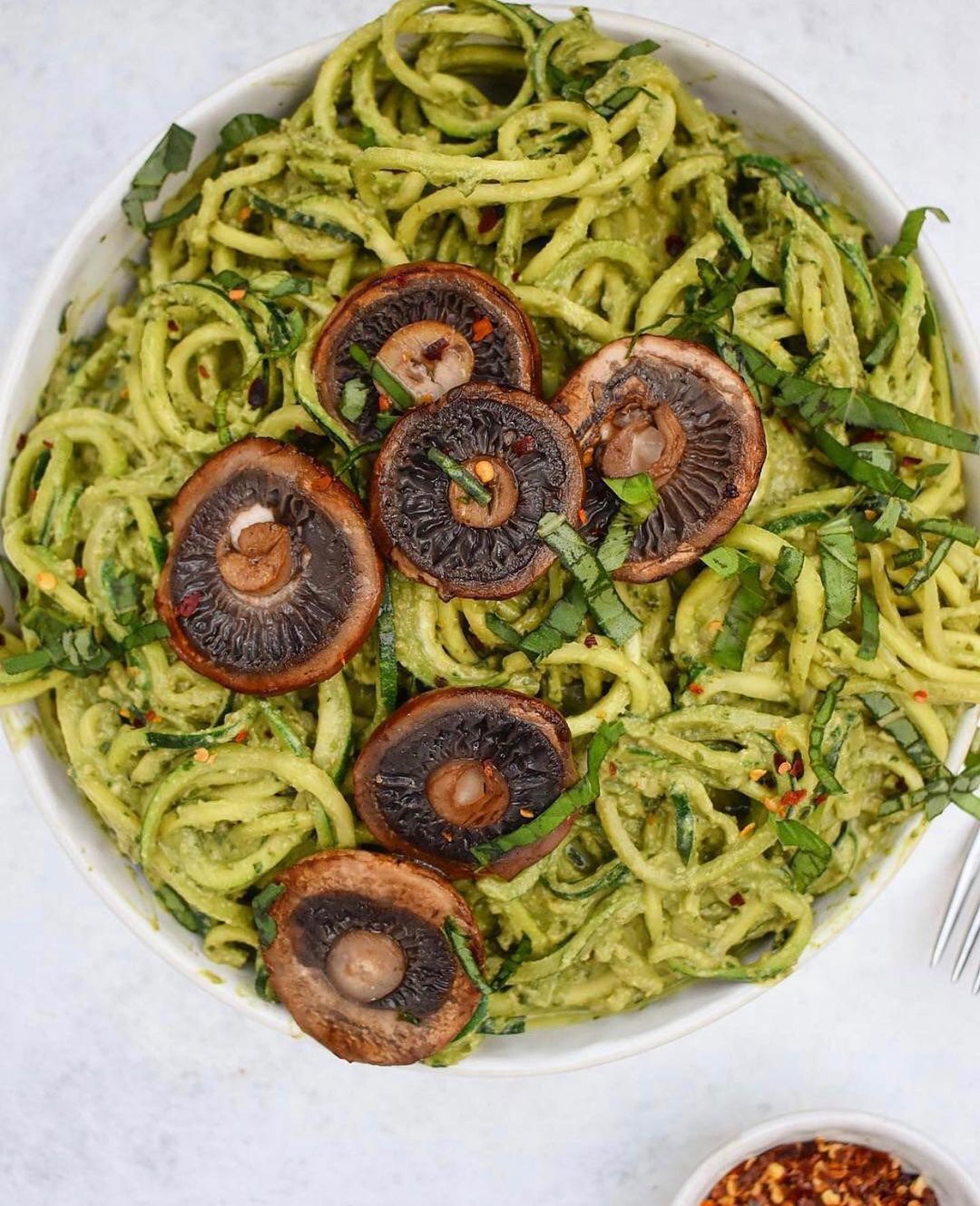 Avocado Pesto Zoodles with Mushrooms