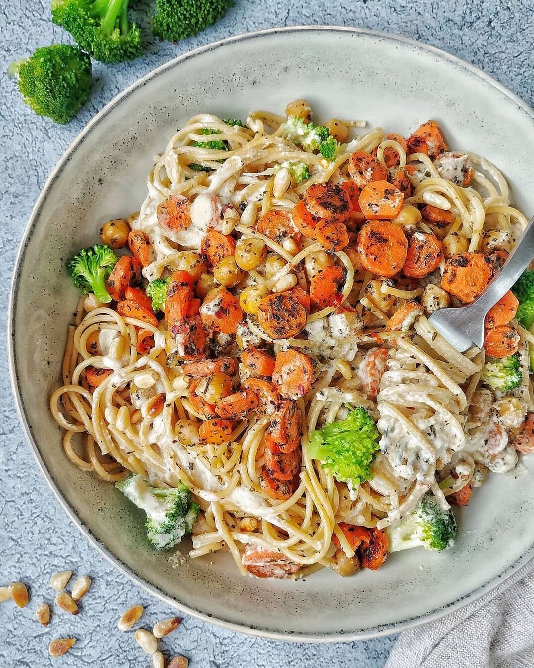 Spaghetti with Broccoli, Chickpeas, and Cashew Cream