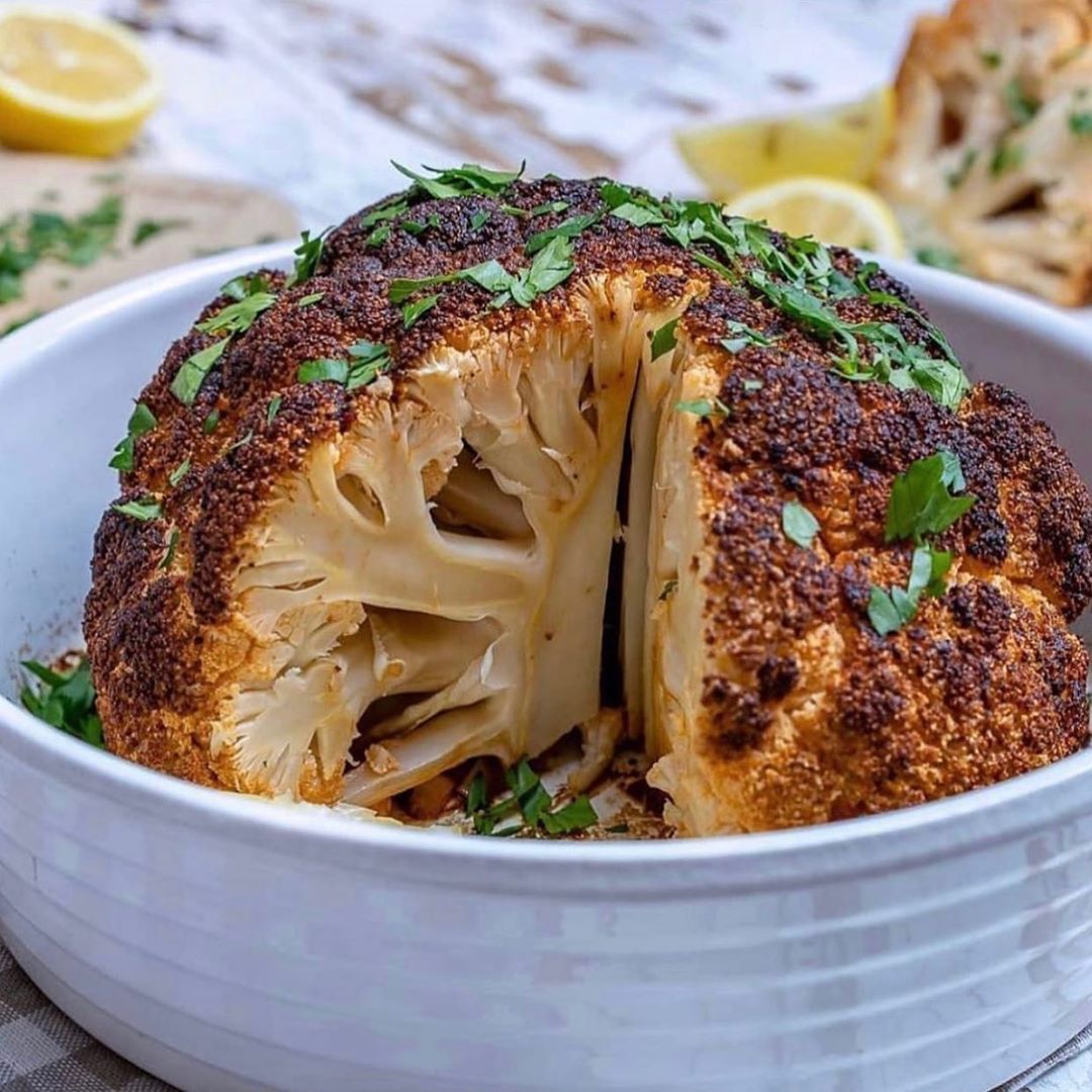 Whole Roasted Cauliflower with Spices and Lemon