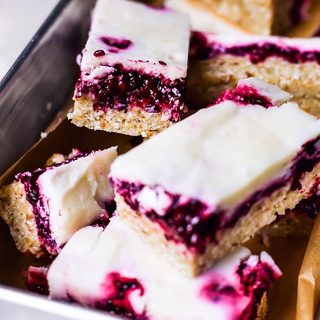 Lemon Blackberry Slice with Coconut Icing