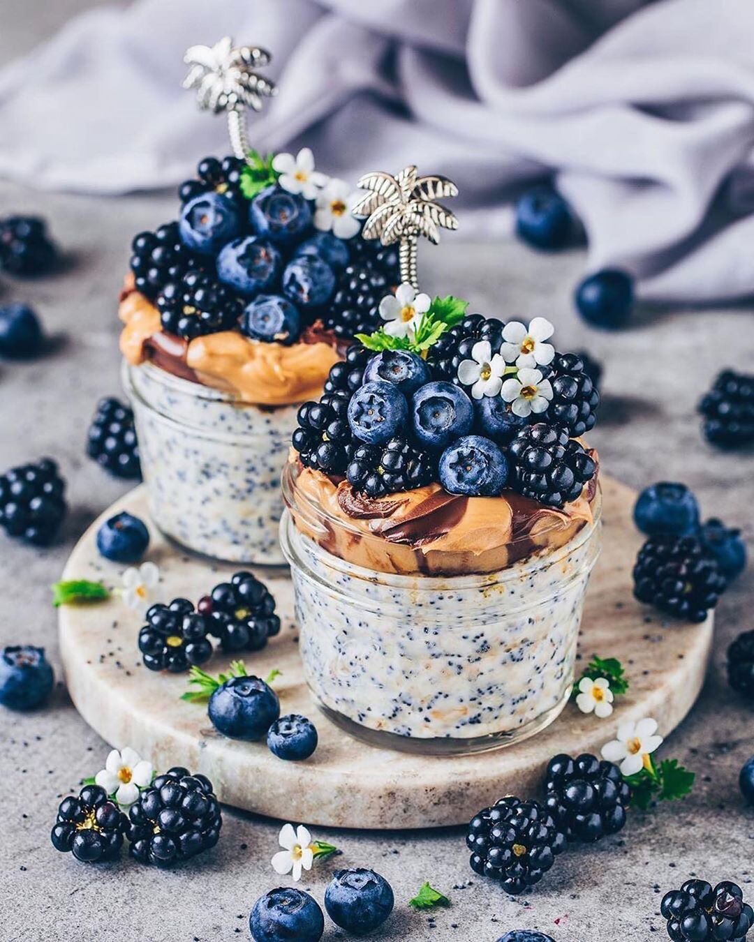 Poppy Seed Overnight Oats with Chocolate Cream and Peanut Butter