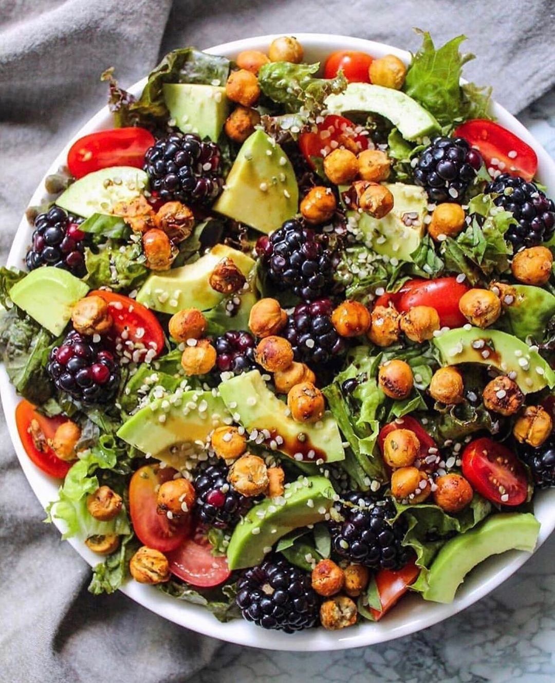 Nourishing Bowl with Blackberries, Avocado, and Chickpeas