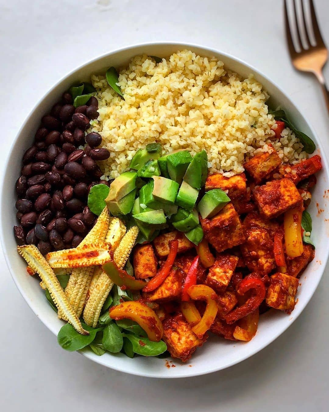 Tofu Fajita Bowl with Black Beans and Avocado