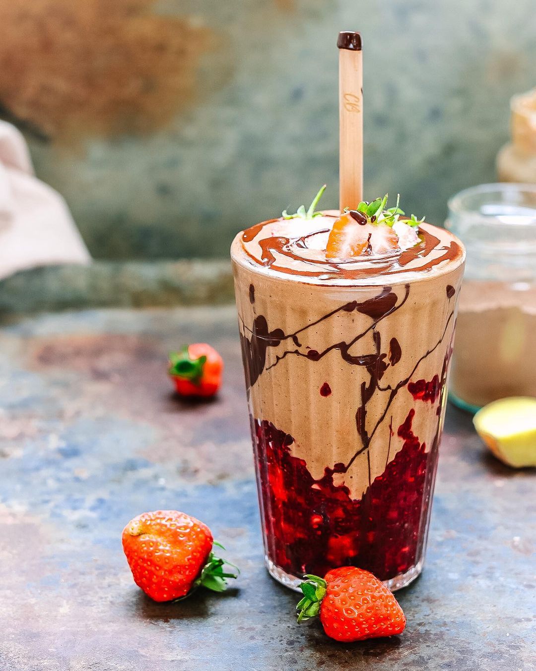 Avocado Strawberry and Cacao Smoothie with Chia Berry Jam
