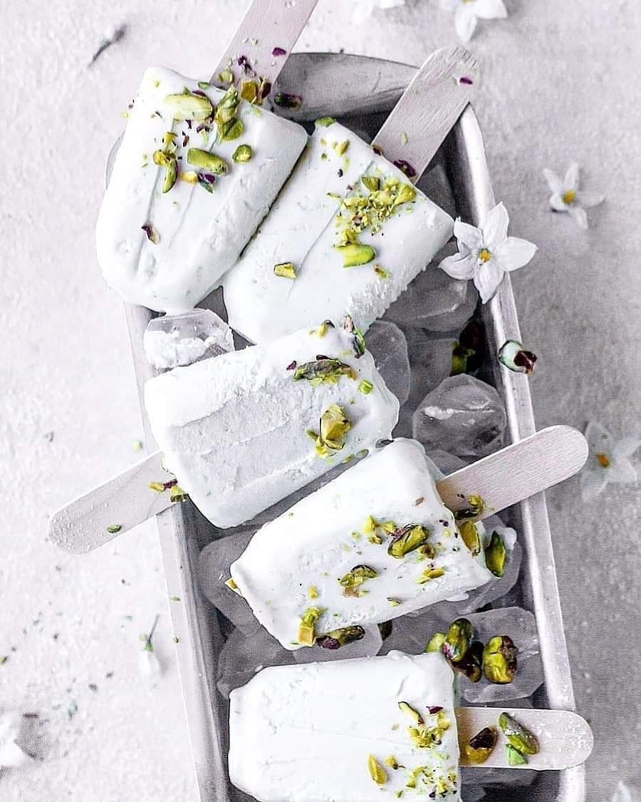 Healthy Vegan Coconut Lychee Pistachio Popsicles