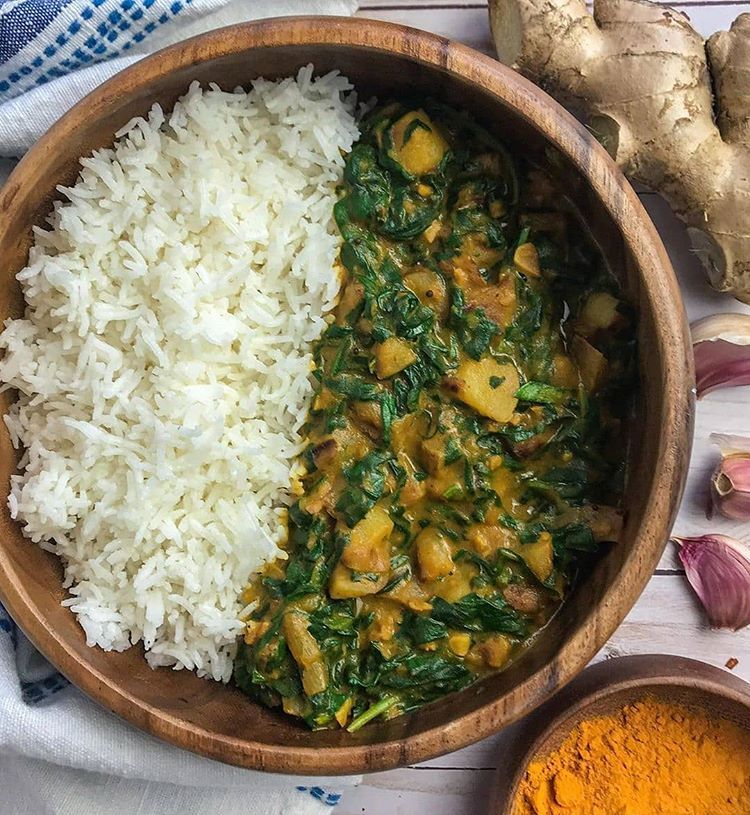 Curried Potatoes and Spinach with Basmati Rice