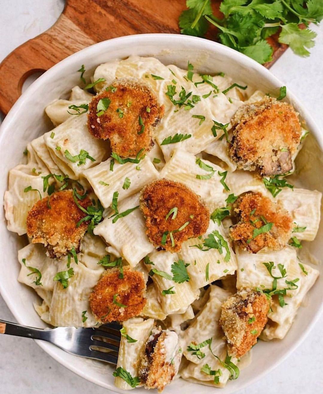 Crispy Mushroom Vegan Alfredo Pasta