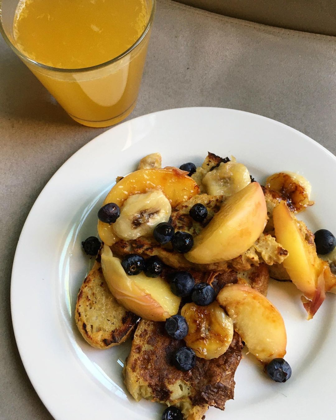 Vegan French Toast with Caramelized Peaches and Bananas