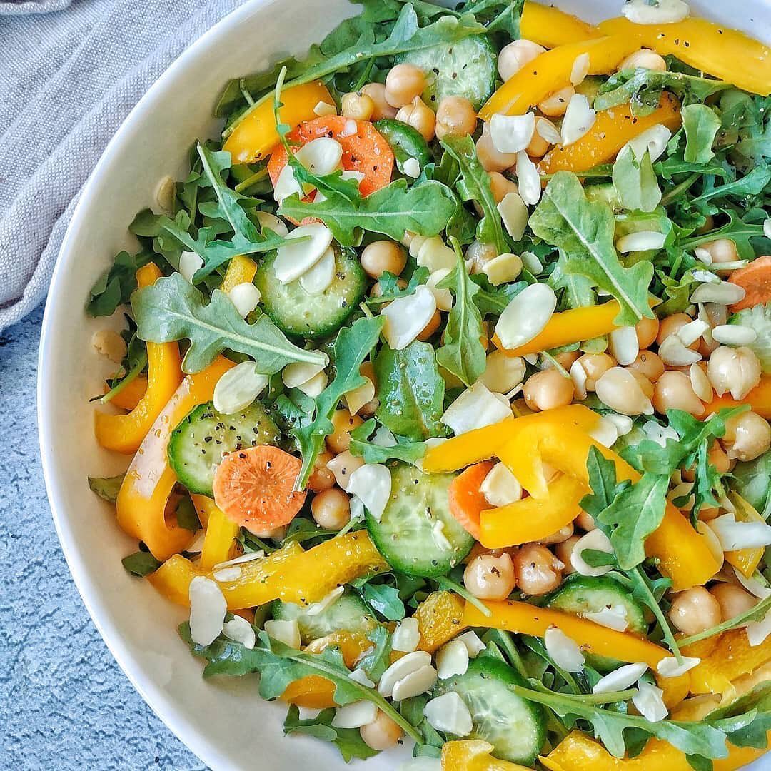 Arugula Chickpea Salad with Almonds and Balsamic Vinaigrette