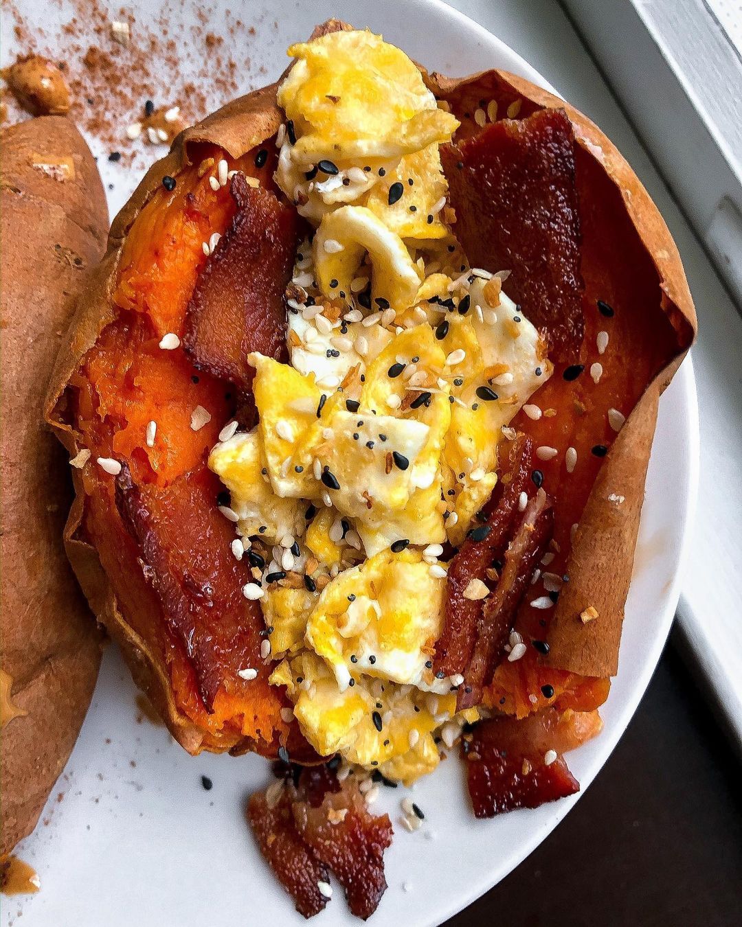 Savory Baked Sweet Potato with Eggs and Bacon
