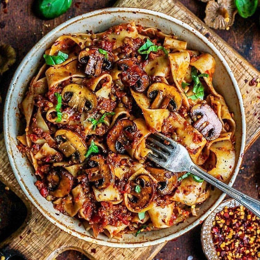 Pappardelle with Lentil and Mushroom Ragù