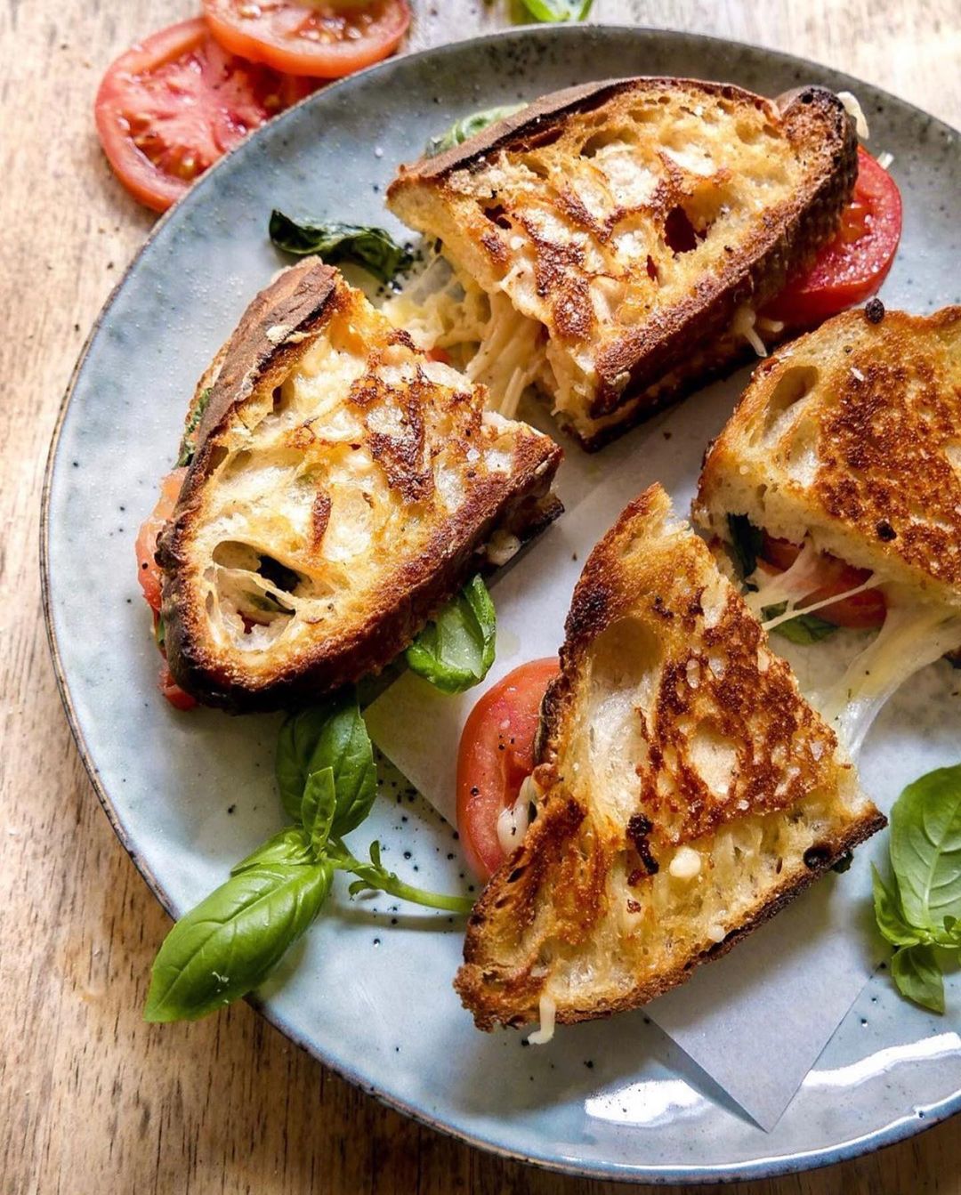 Vegan Margherita Toast with Tomatoes and Basil