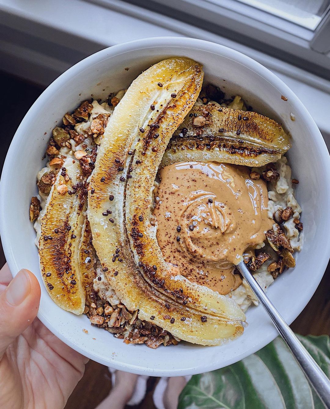 Caramelized Banana Peanut Butter Oatmeal Bowl