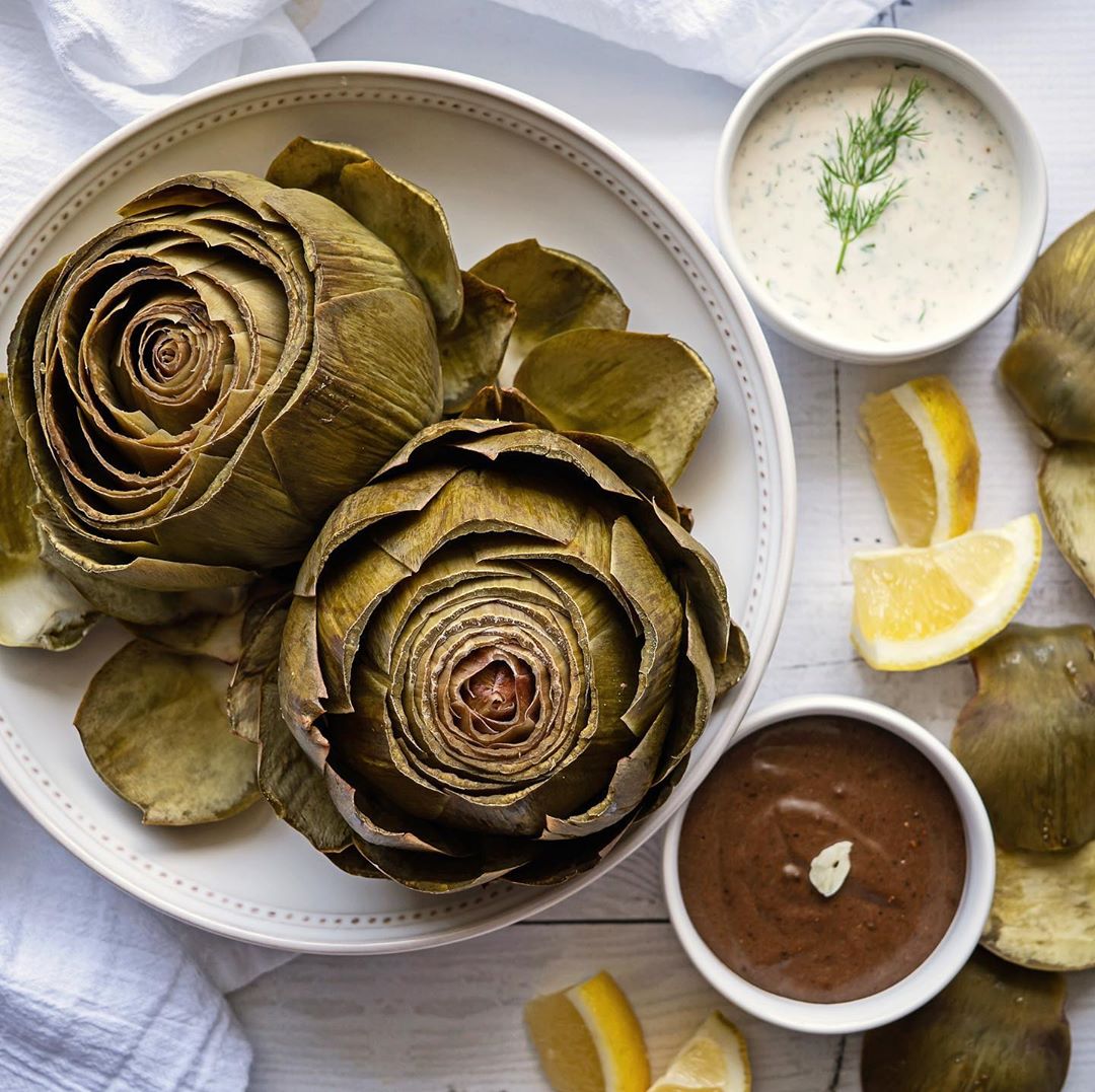 Artichokes with Black Garlic and Lemon Dill Aioli