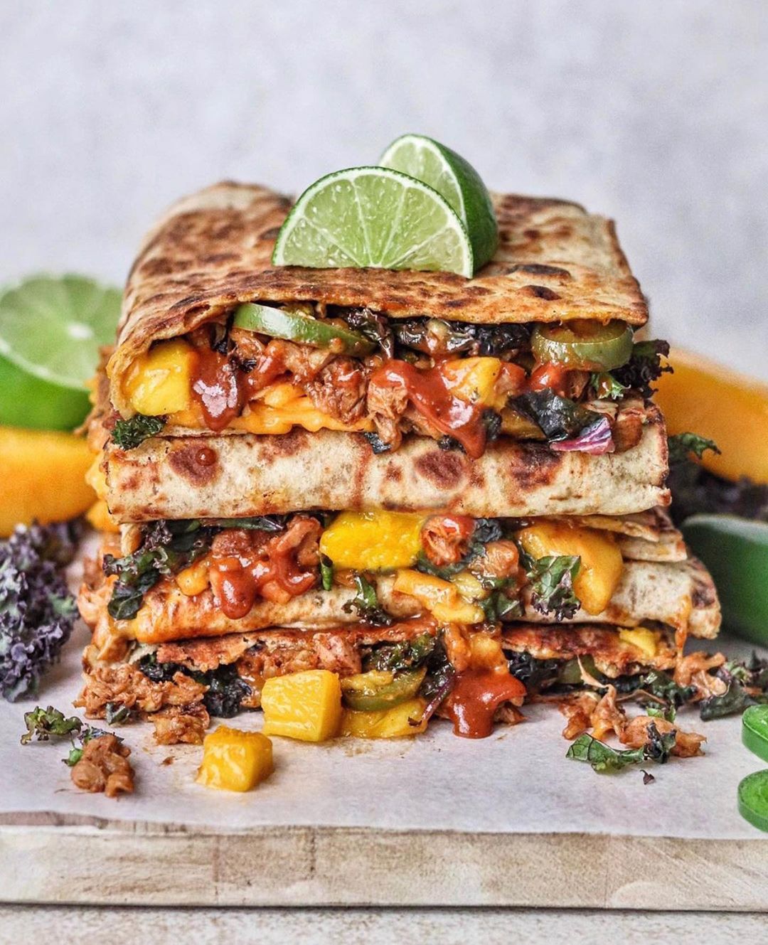 Sweet and Spicy BBQ Jackfruit Melts with Kale and Mango