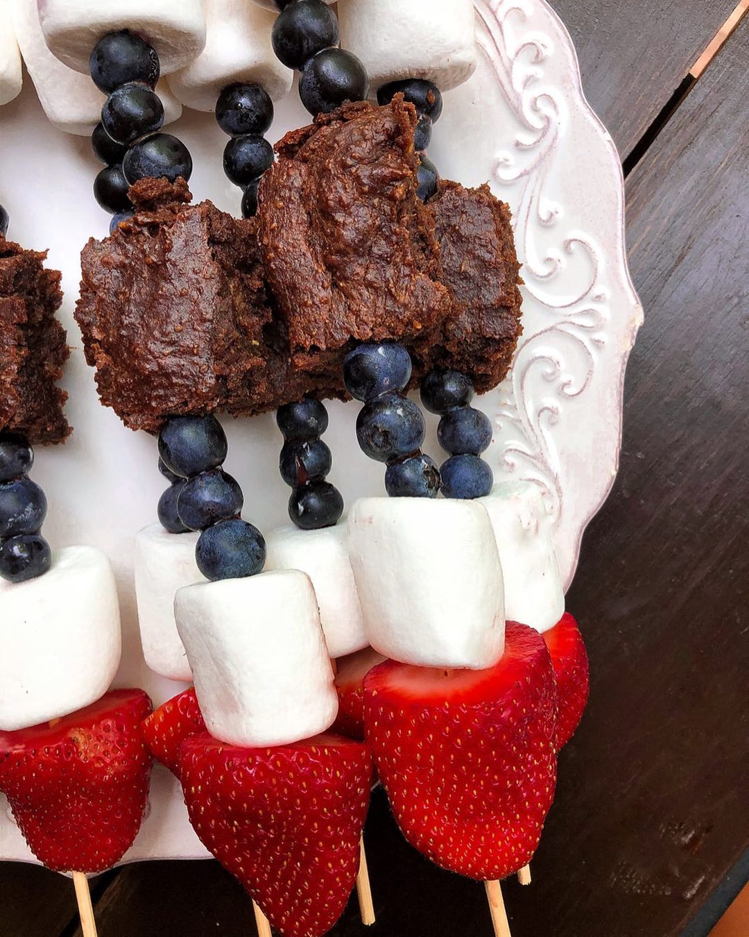 Vegan Brownie Skewers with Fresh Fruit and Marshmallows