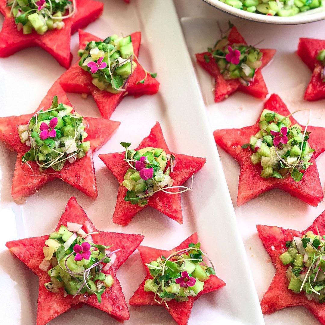 Watermelon Bruschettas with Cucumber Yuzu Tartare