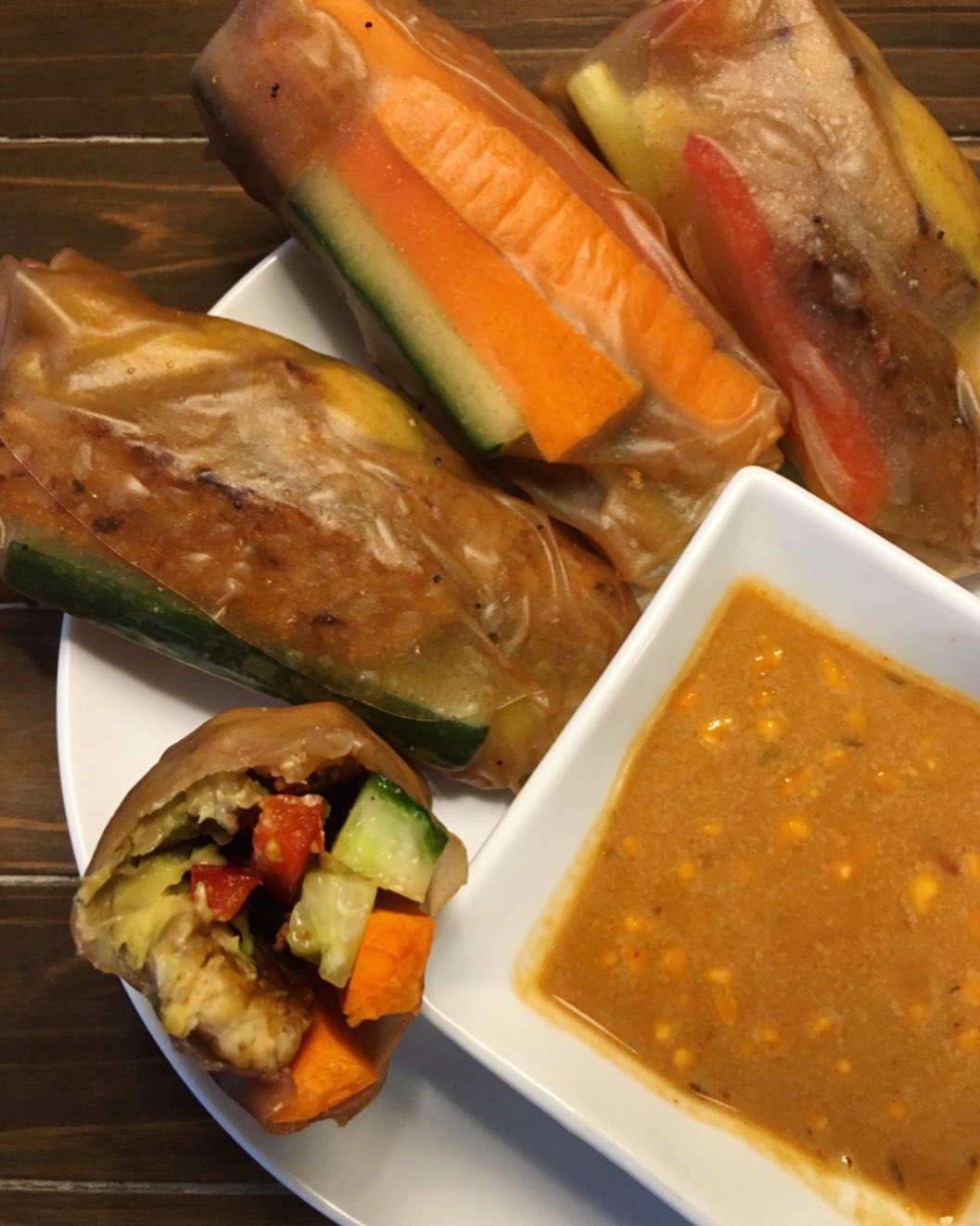 Summer Rolls with Fresh Vegetables and Spicy Peanut Sauce