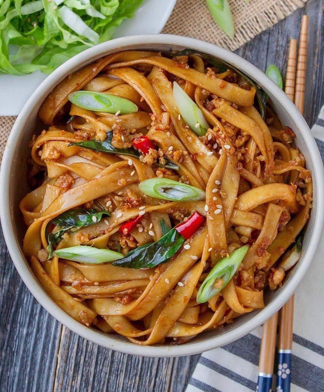 Spicy Basil Noodles with Minced Tofu
