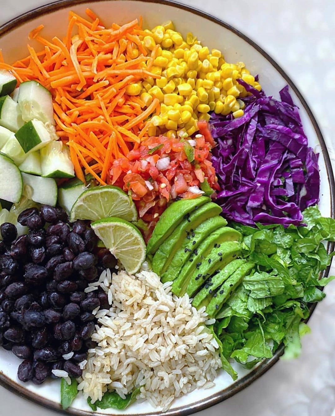 Rainbow Burrito Bowl with Avocado Cilantro Dressing