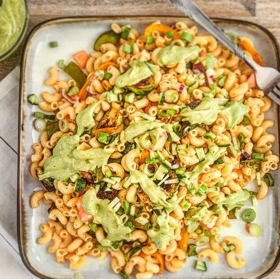 Avocado Cashew Pasta Salad with Peanuts