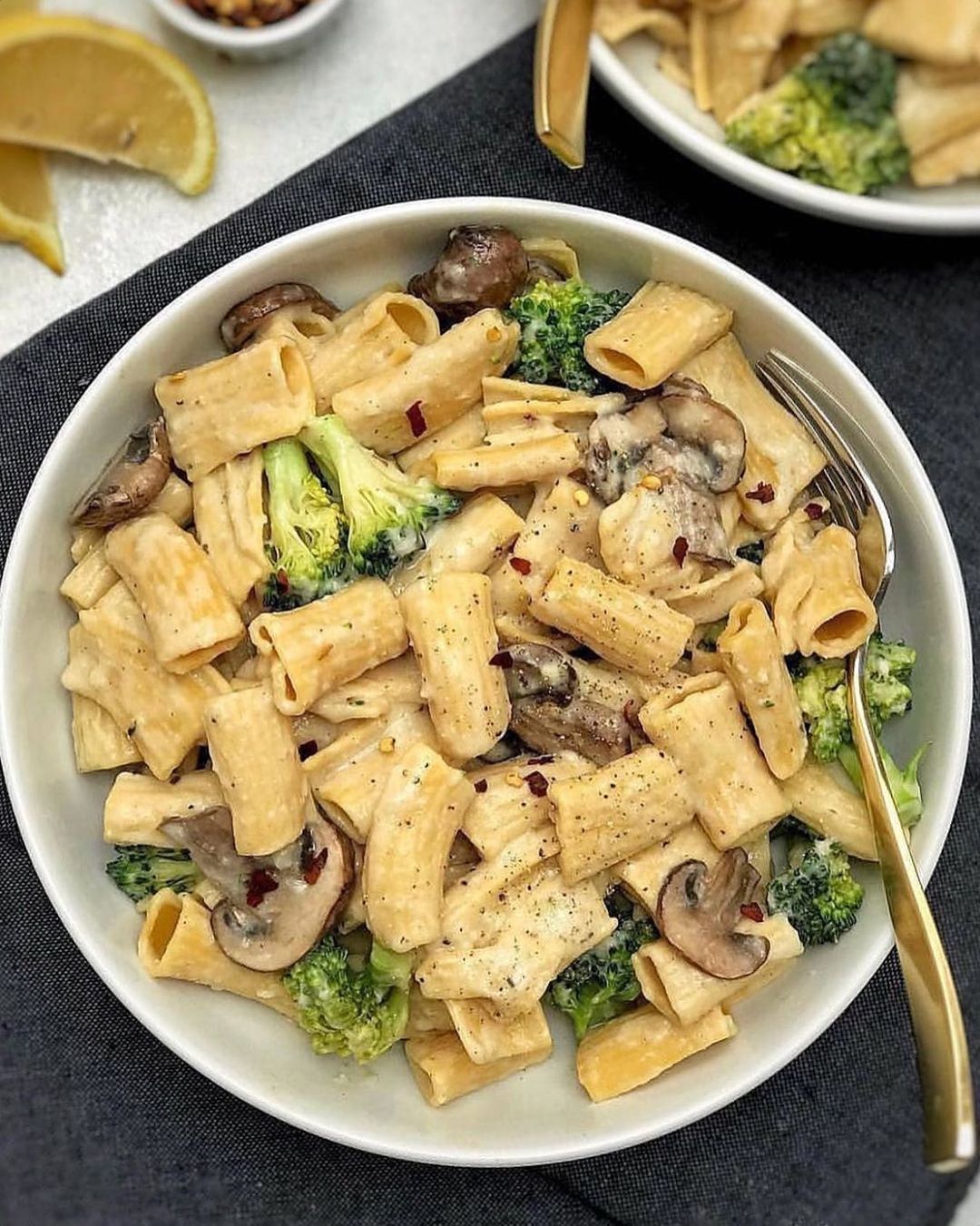Vegan Mushroom Broccoli Rigatoni