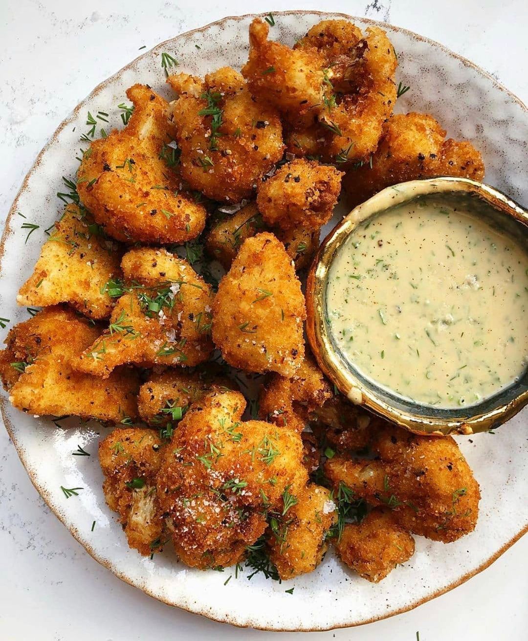 Lemon Pepper Cauliflower Bites with Sweet Tahini Ranch