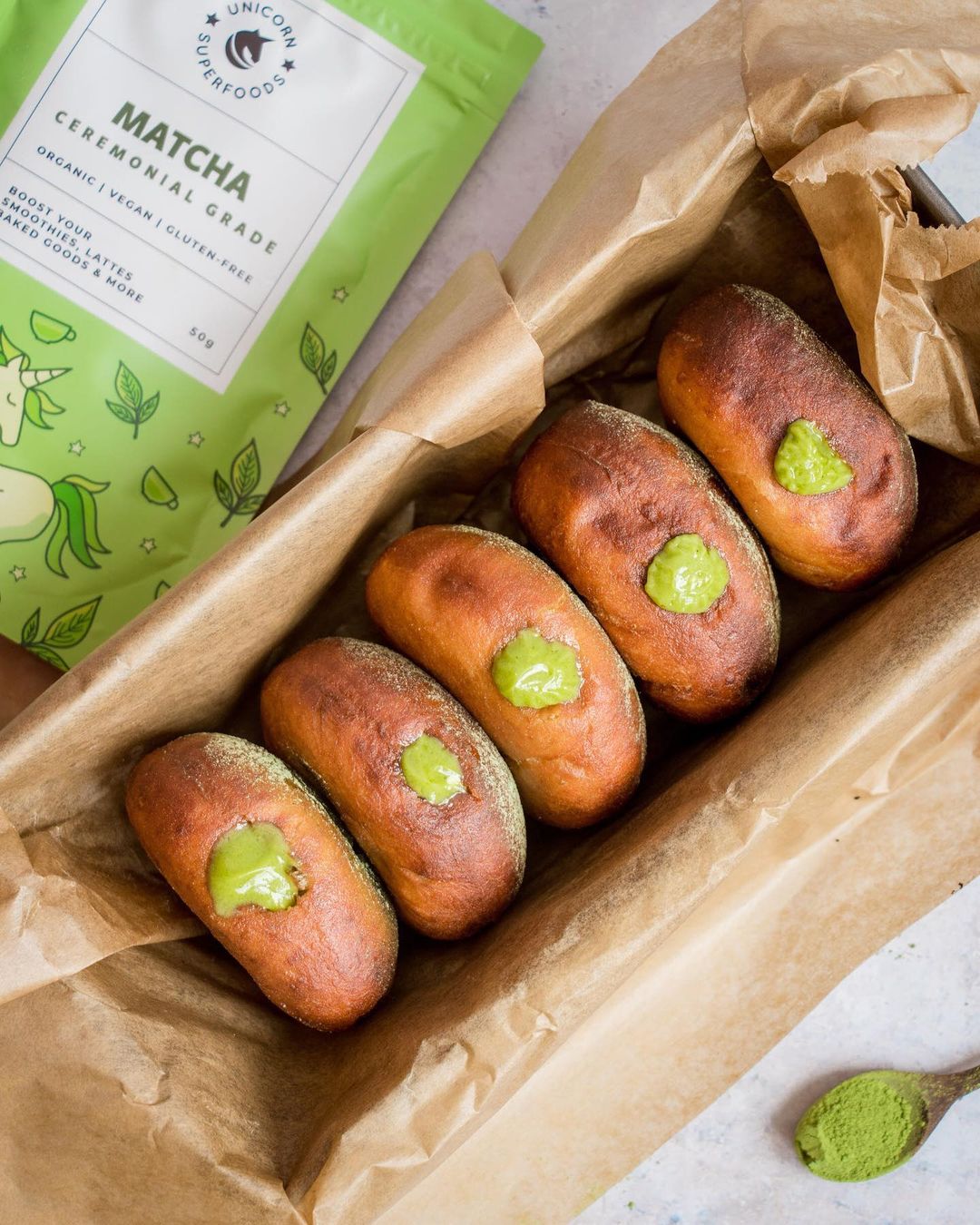 Vegan Doughnuts with Matcha Buttercream Filling
