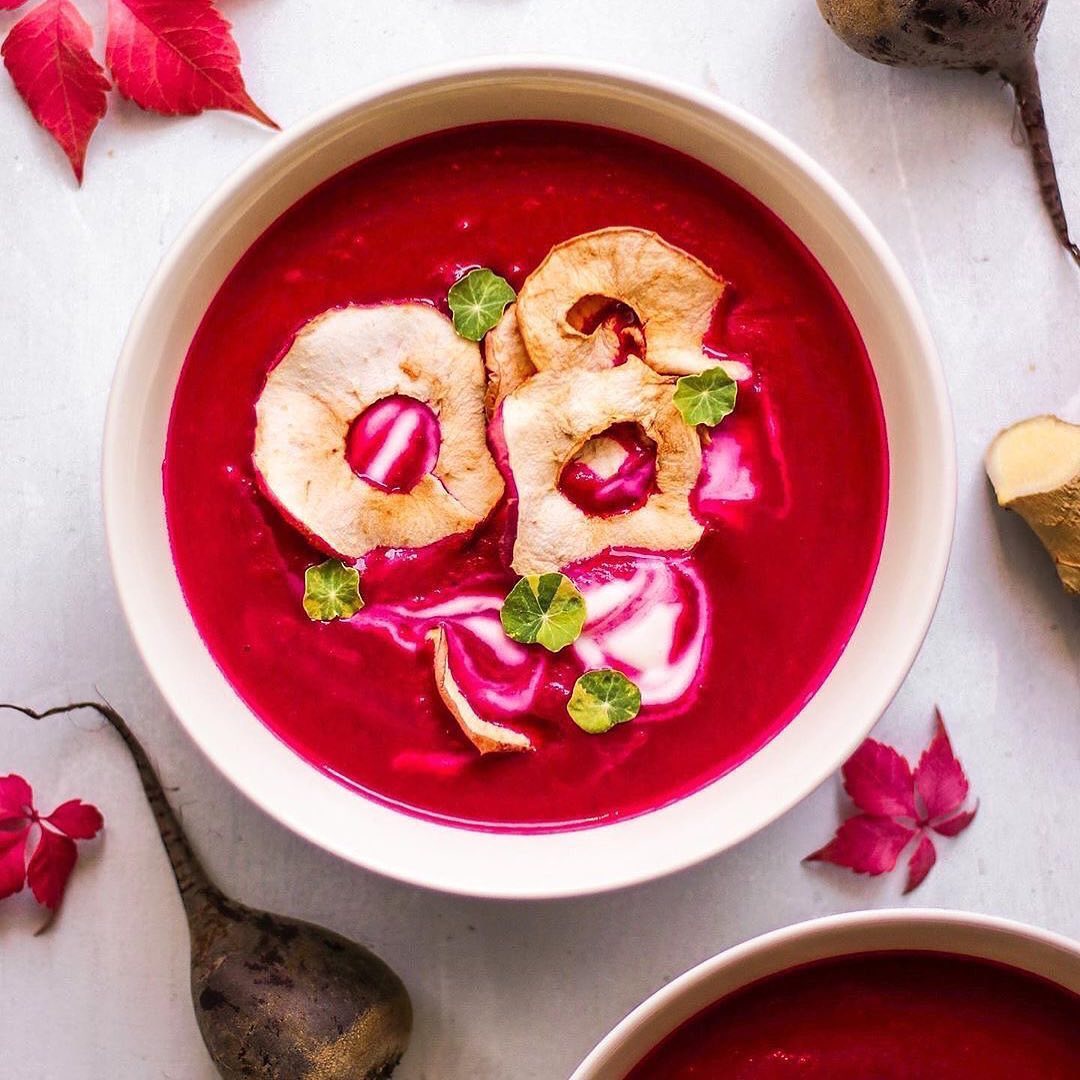 Roasted Beetroot and Sweet Potato Soup