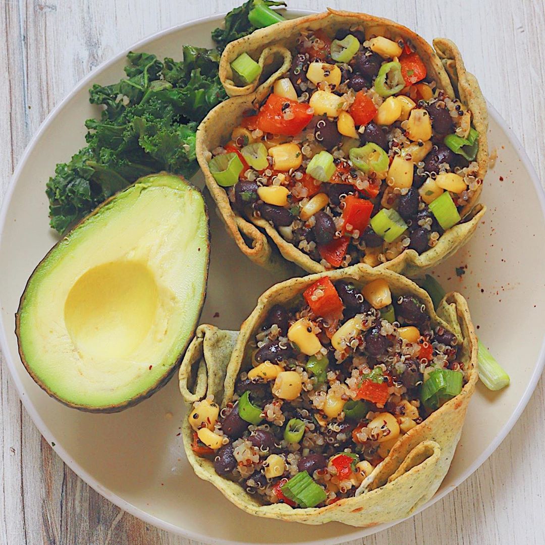 Mexican-Inspired Black Bean and Corn Salad in Tortilla Bowl