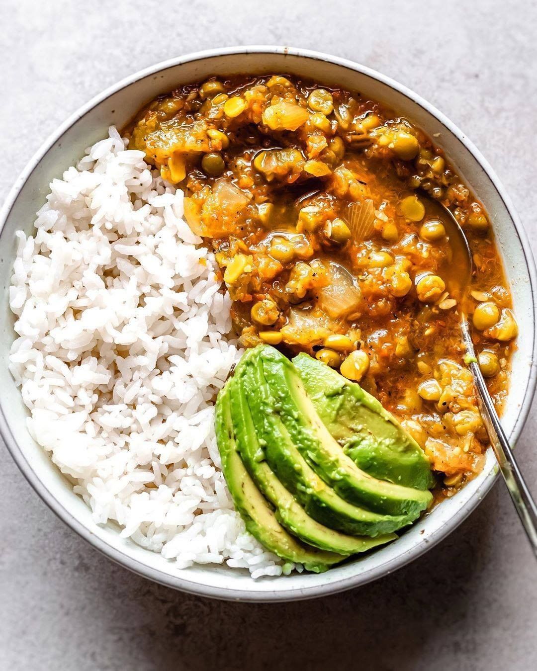 Split Pea and Lentil Soup with Avocado and Rice