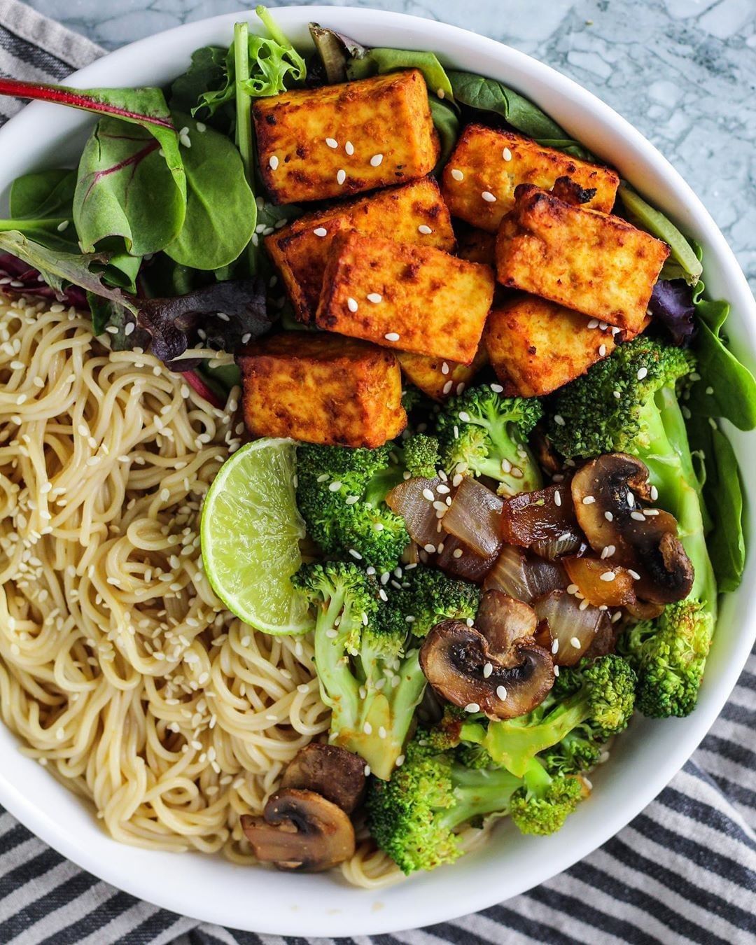 Sriracha Baked Tofu and Thai Curry Noodles