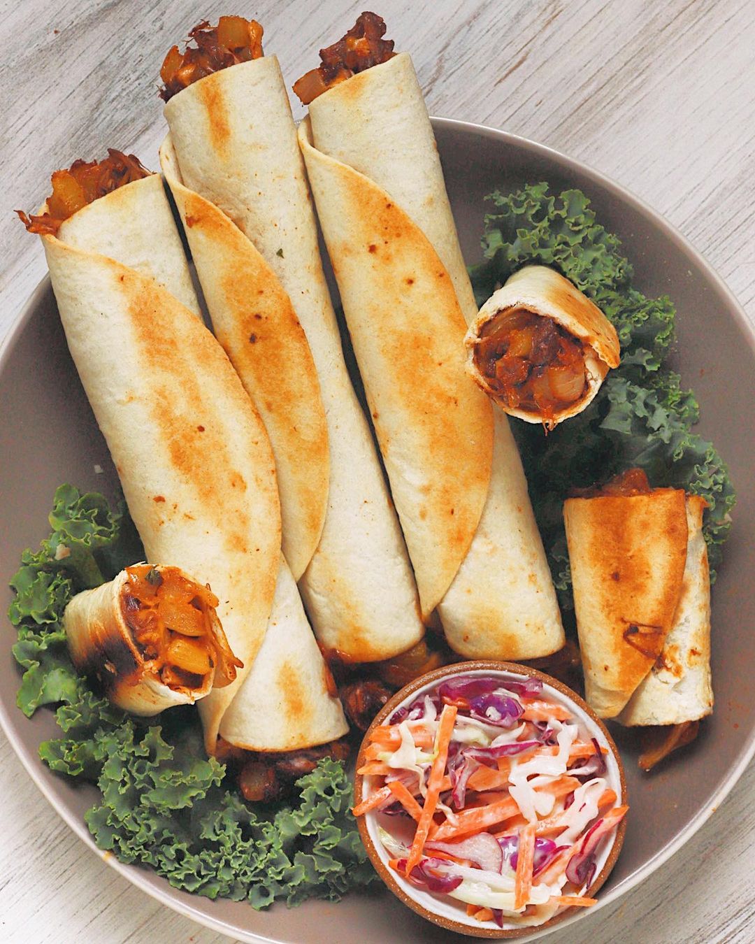 Pulled BBQ Jackfruit and Caramelized Pineapple Taquitos