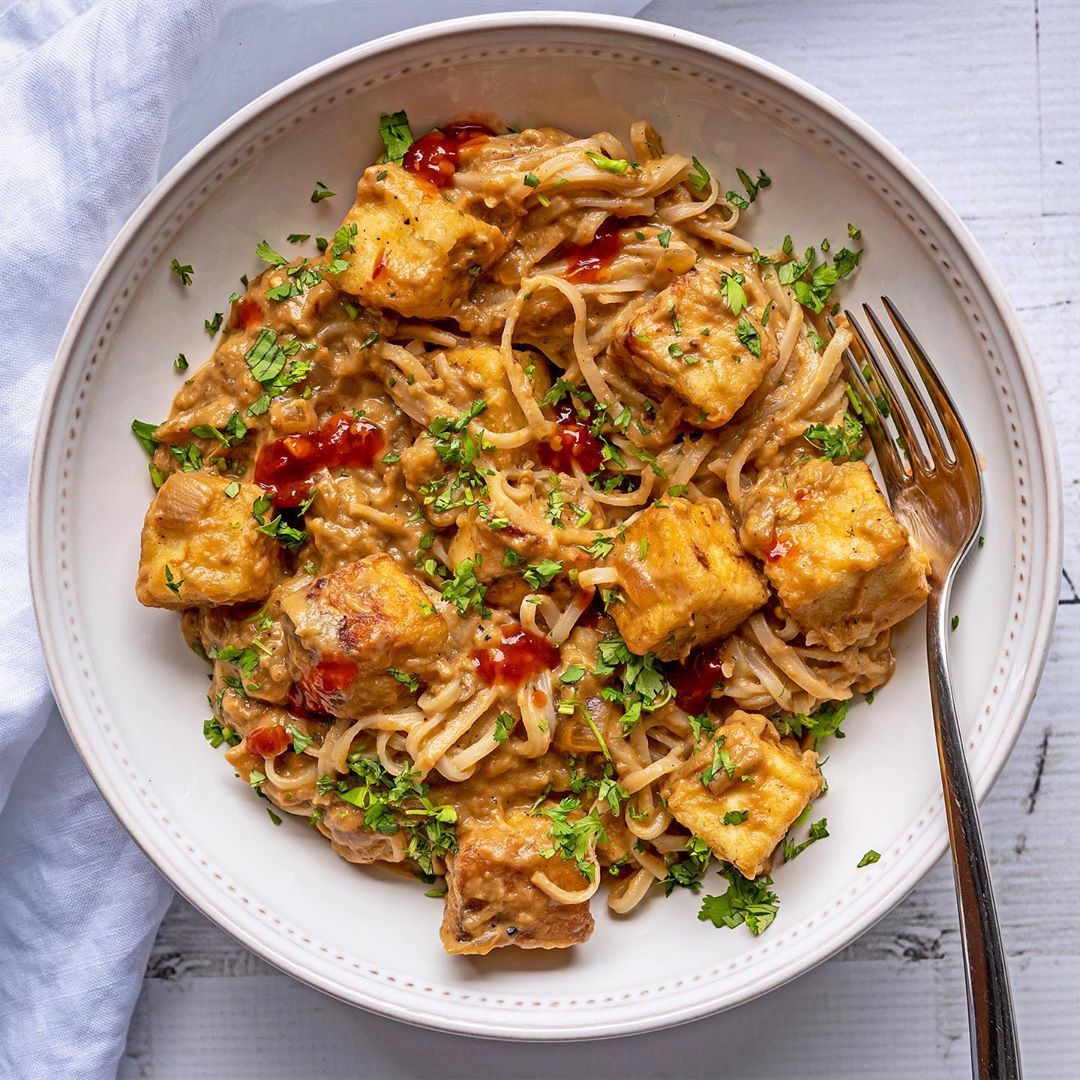 Spicy Peanut Eggplant with Crispy Tofu
