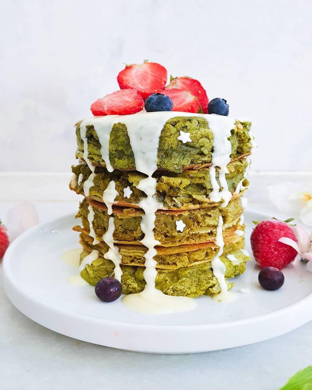 Thick and Fluffy Matcha Pancakes Stack