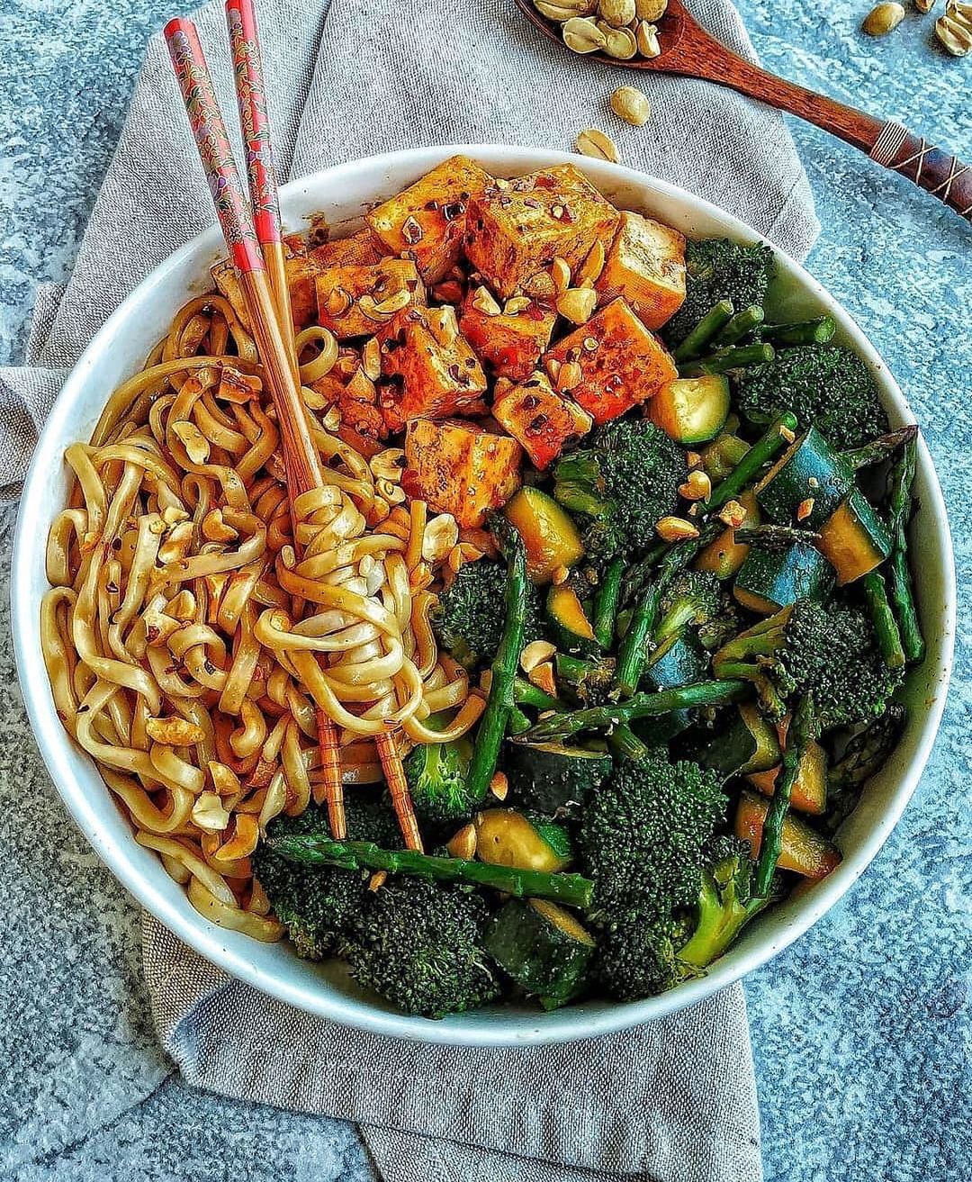 Spicy Hoisin Tofu with Udon and Stir Fry Veggies