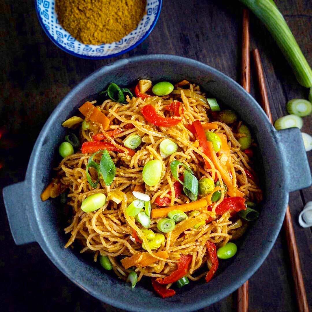 Spicy Vegan Singapore Noodle Stir-Fry