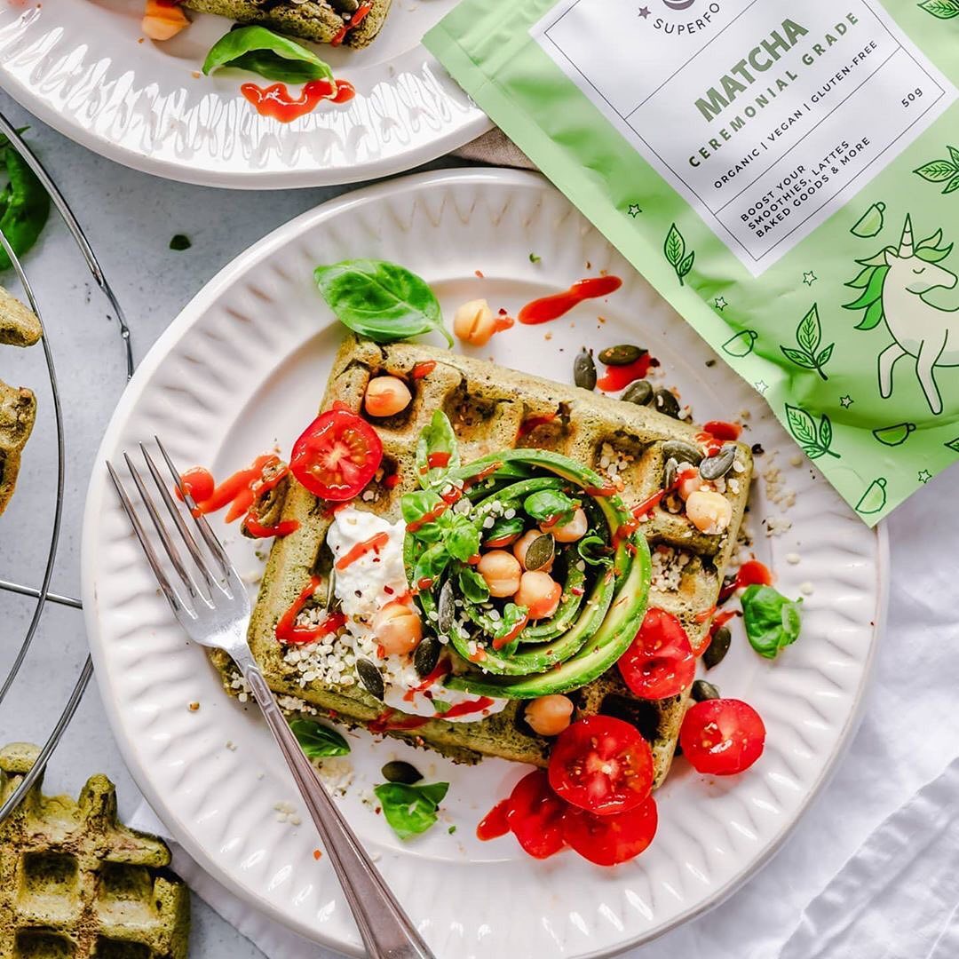 Savory Spelt Matcha Waffles