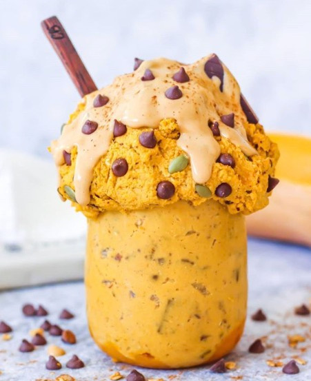 Pumpkin Cookie Dough with Peanut Butter Sauce