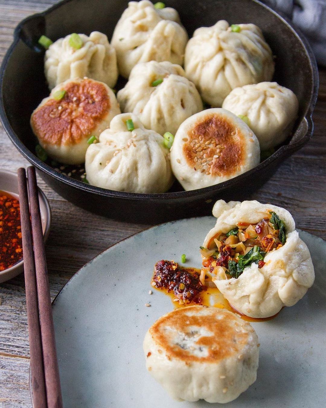 Pan-Fried Veggie Steamed Buns