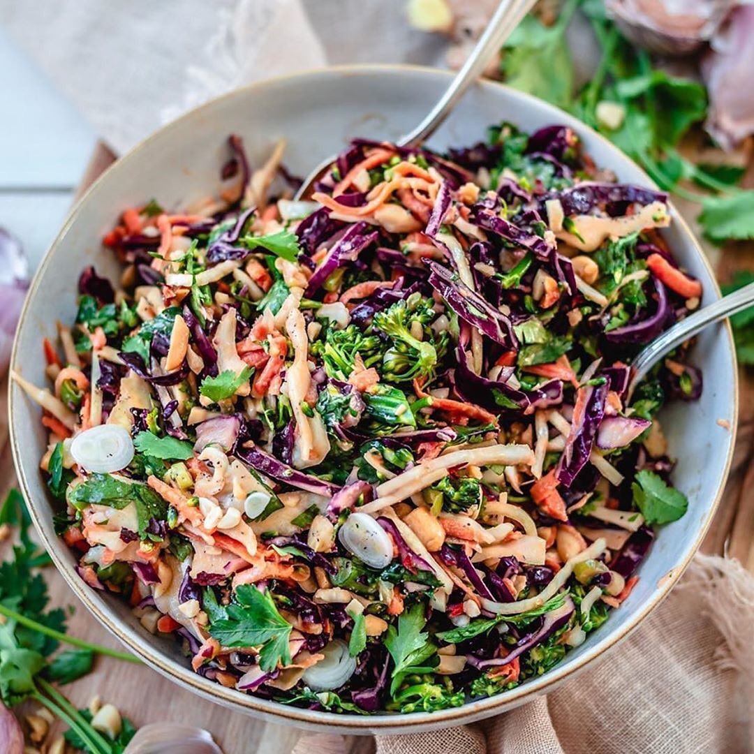 Asian-Inspired Coleslaw with Vegetables and Peanut Dressing