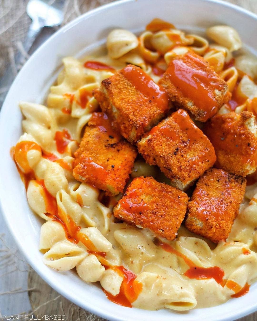 High Protein Buffalo Tofu Mac and Cheese