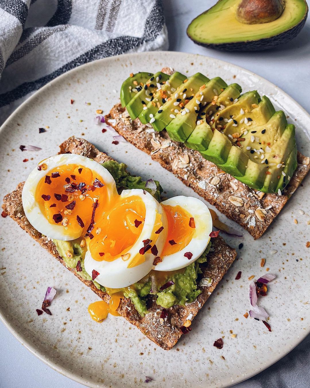 Snack with loaded soft egg and avocado duo