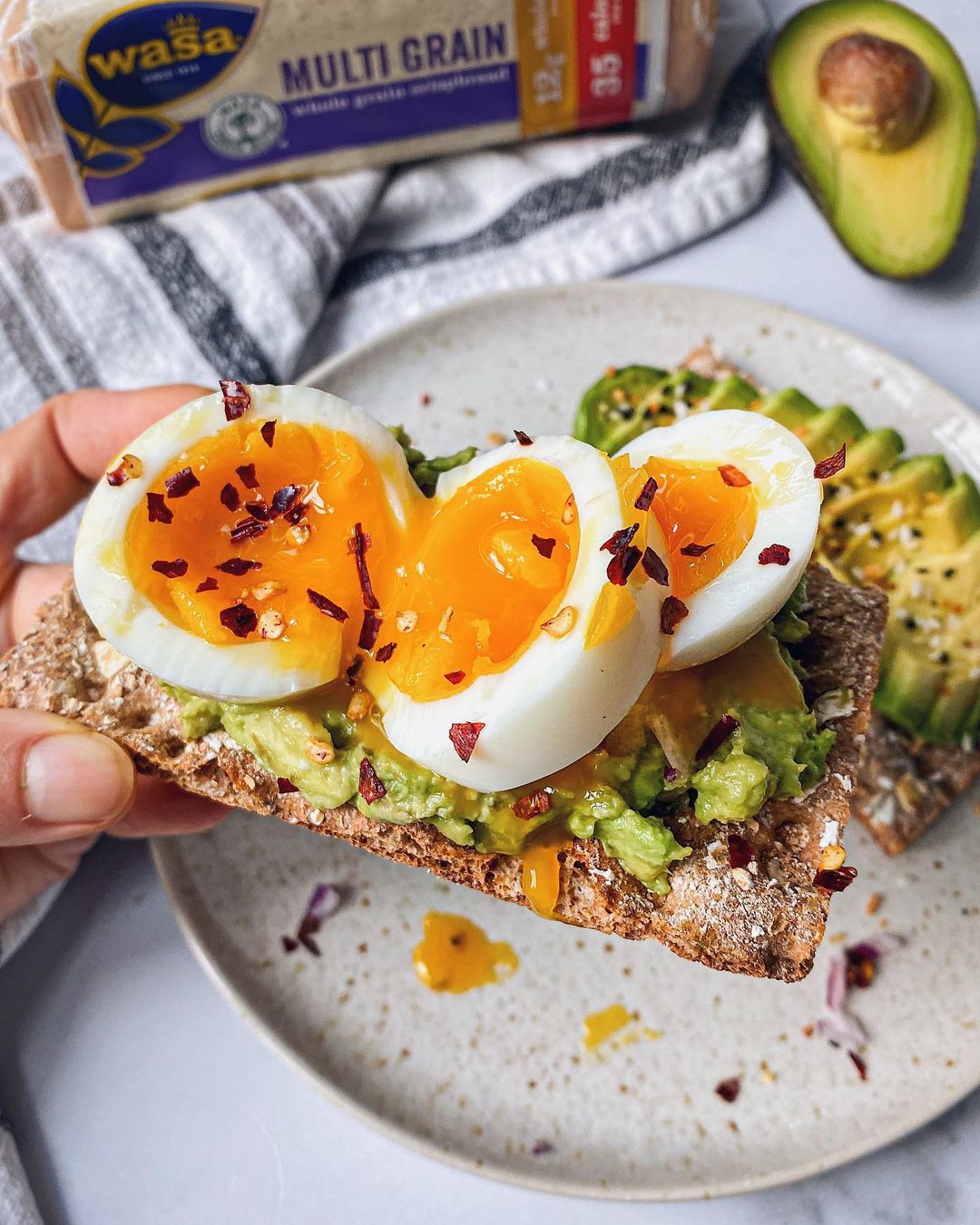 Snack with loaded soft egg and avocado duo
