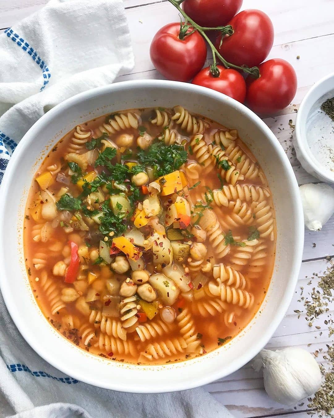 Chickpea Minestrone with Garden Veggies and Herbs
