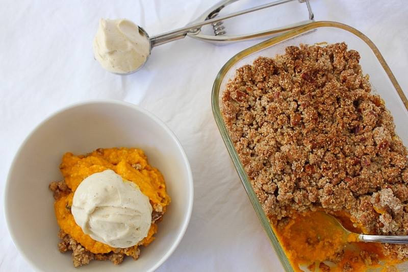 Pumpkin Casserole with Maple Walnut Topping